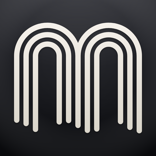 Mimesis Studio app icon: three ivory arches on black, their legs ending in a wave.